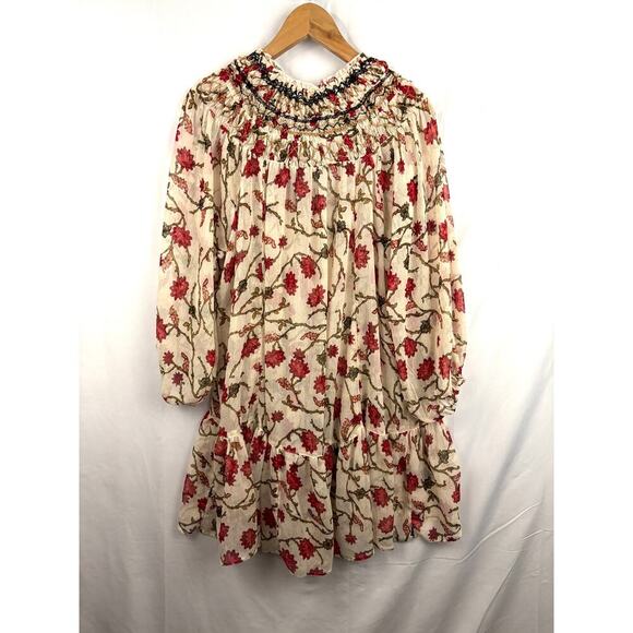 Free People Floral Ruffle Tunic Top Flounce Sleeve Boho Kara SMALL - Picture 2 of 11